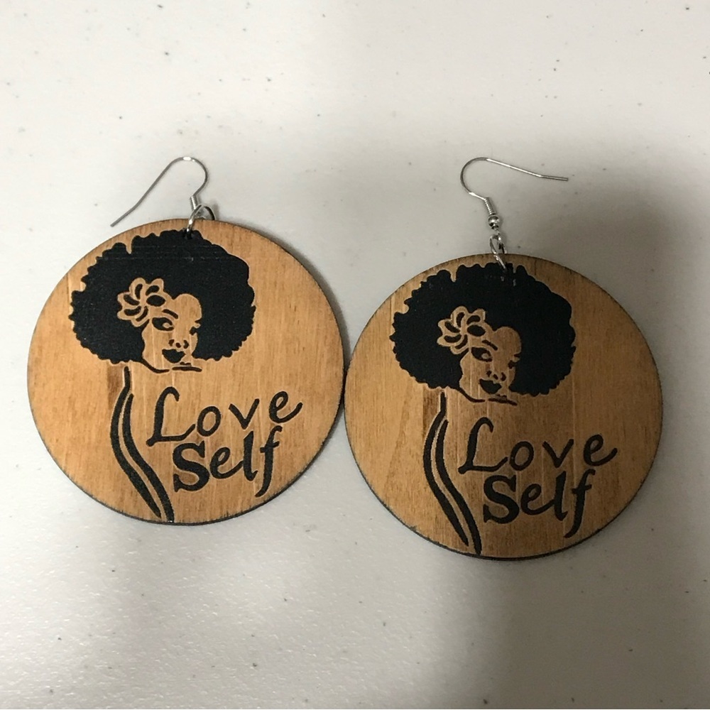 Self Love Wooden Earring - Picture 1 of 2